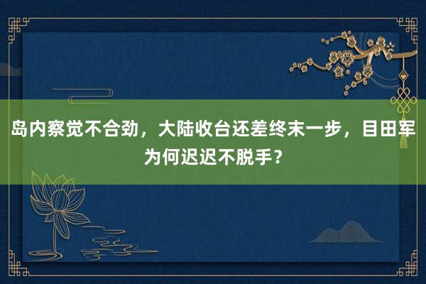 岛内察觉不合劲，大陆收台还差终末一步，目田军为何迟迟不脱手？