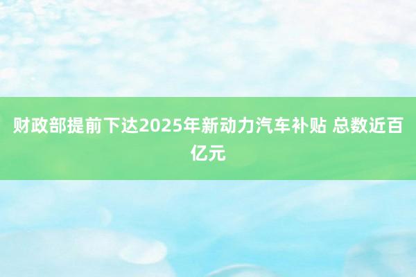 财政部提前下达2025年新动力汽车补贴 总数近百亿元